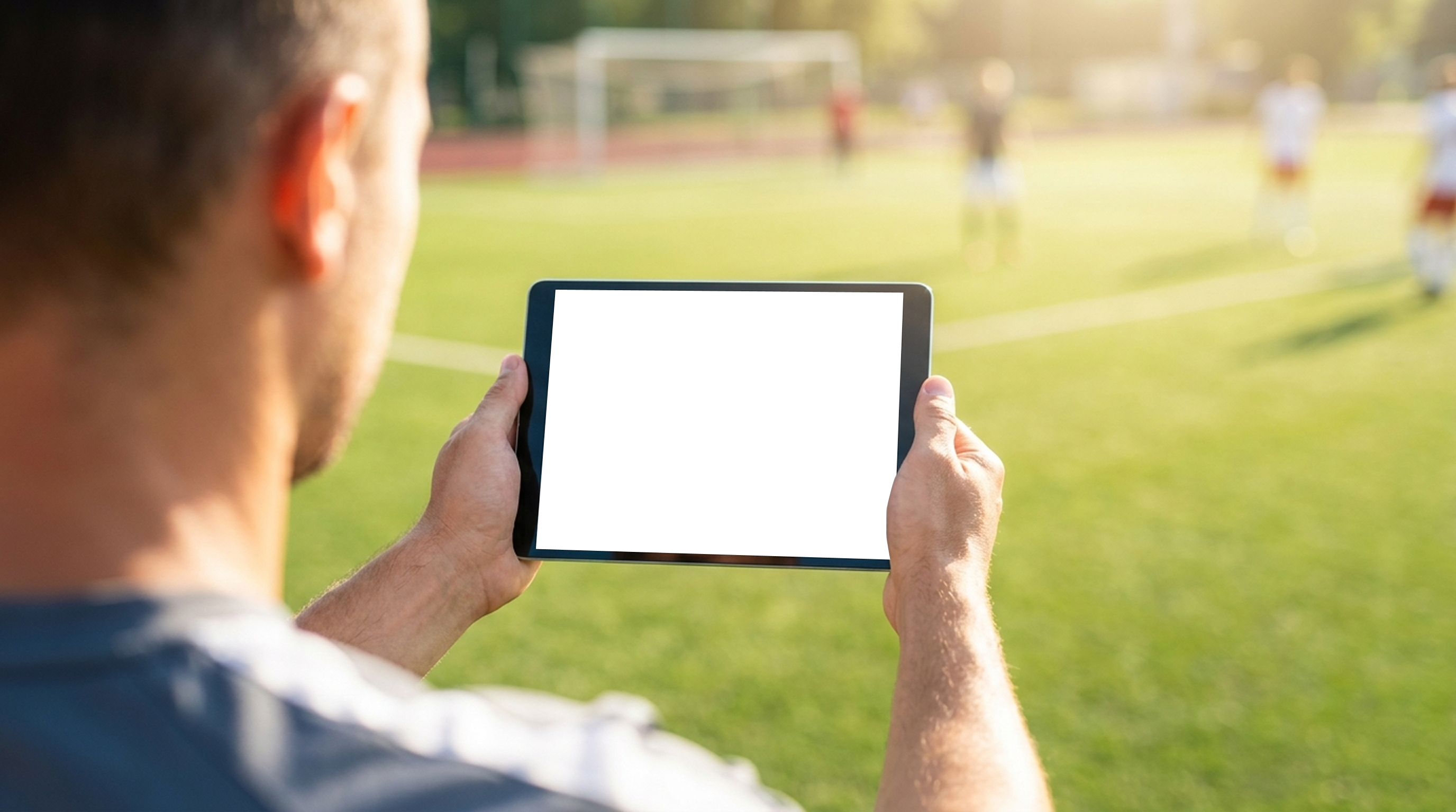 Entraîneur consultant son équipe sur une tablette
